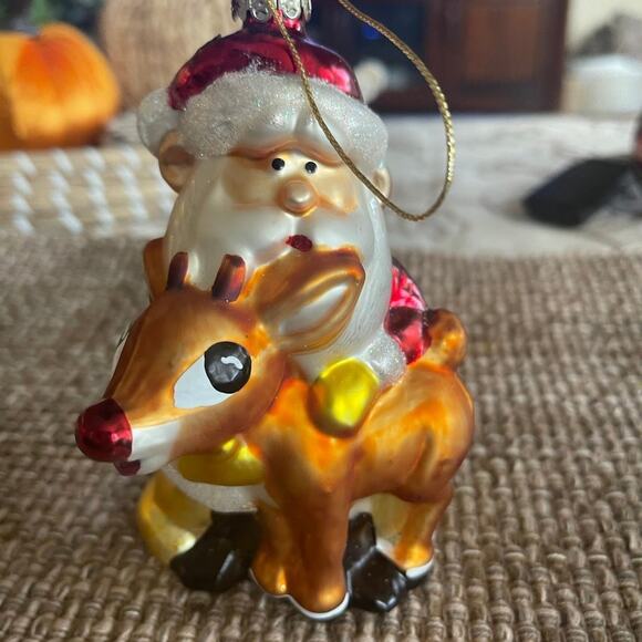 Kurt S. Adler Santa Claus and Rudolph the red nosed reindeer glass ornament 5” - Picture 5 of 9
